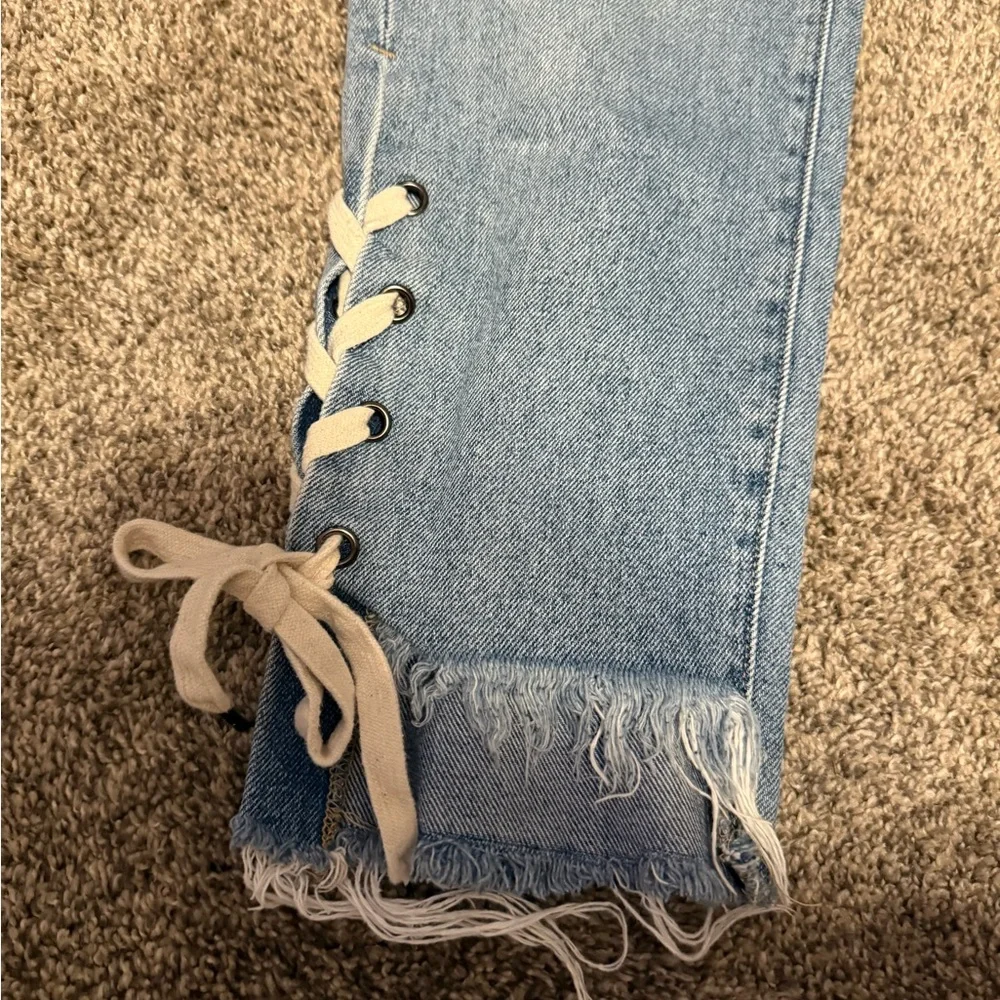 Hidden Lace Up Denim Straight Leg Jeans Size 26 - Picture 9 of 16